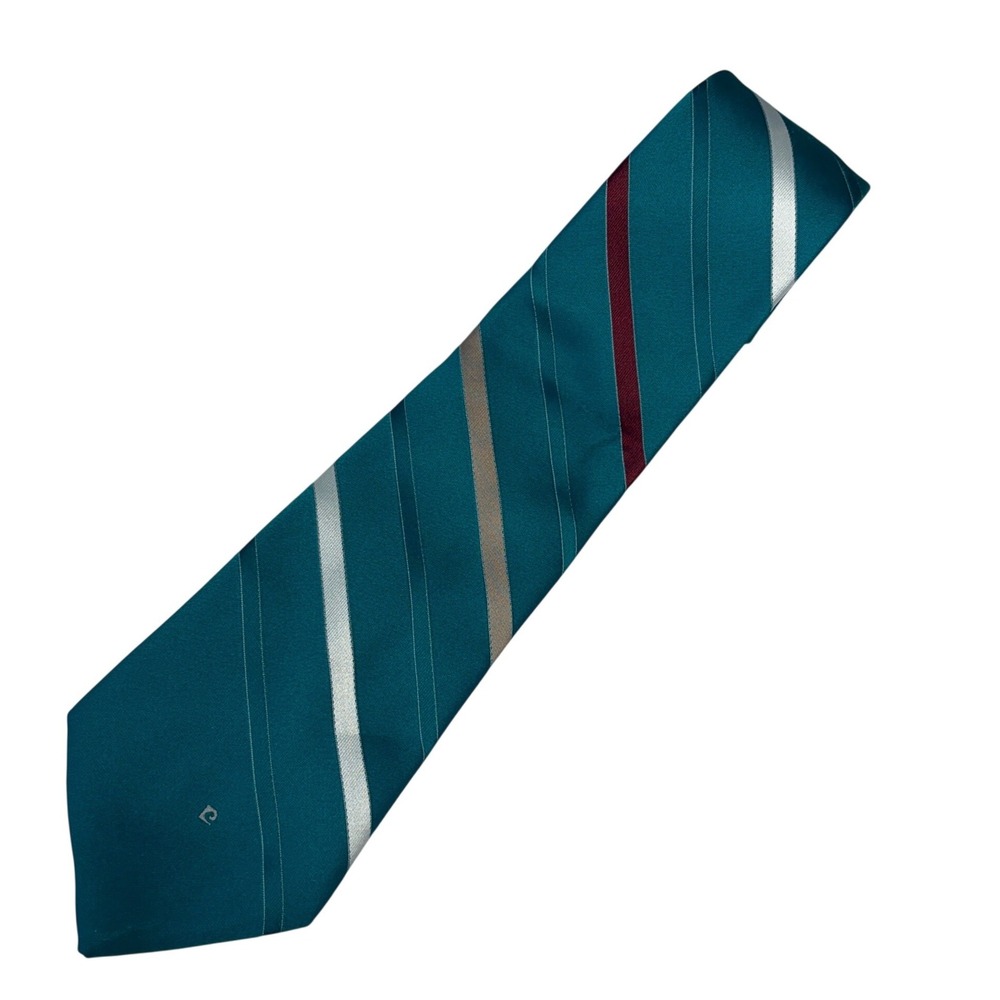 Pierre Cardin Necktie Men's Teal Striped Silk Blend Vintage 1985 Renbergs Luxury